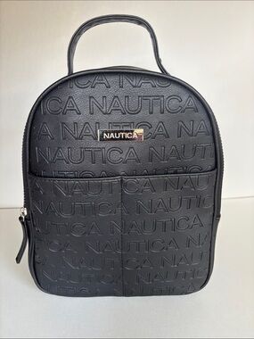 Nautica Black Embossed Logo Mini Backpack